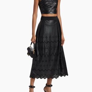 Milly Black Laser-Cut Midi Skirt faux leather